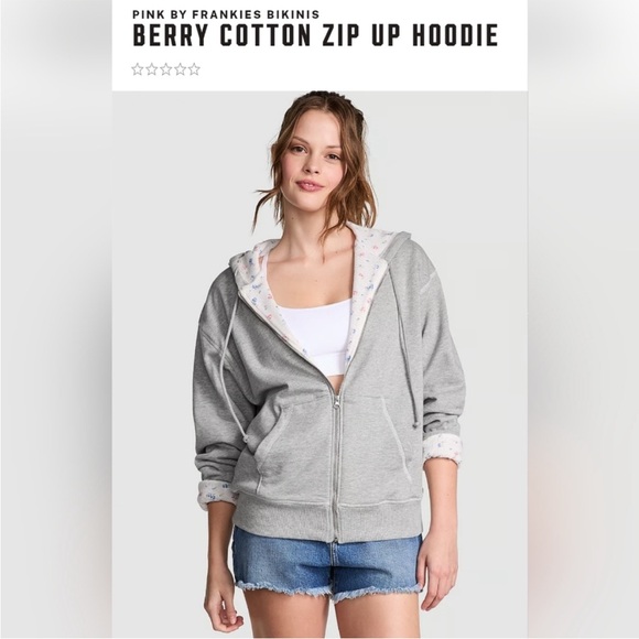 Frankie's Bikinis Gray Hoodie with Floral Accents XS/S - Picture 2 of 8
